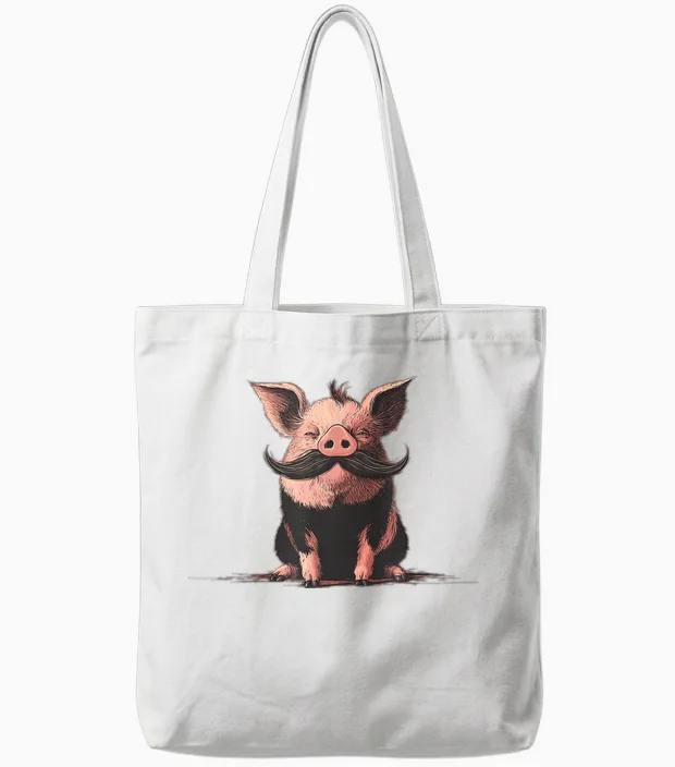 Costume De Cochon Souriant Avec Moustache Tote Bags in White