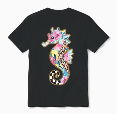 Retro Summer Seahorse Unisex T-Shirt - Black