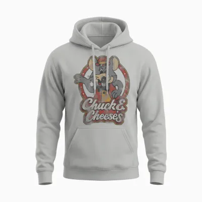 Chuck E. Cheese Classic Entertainer Portrait Distressed Unisex Hoodie - Ash