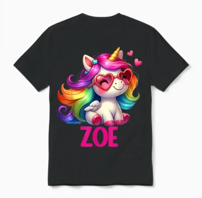 Design Personnalisé Avec Nom De Licorne Zoe Unisex T-Shirt - Black