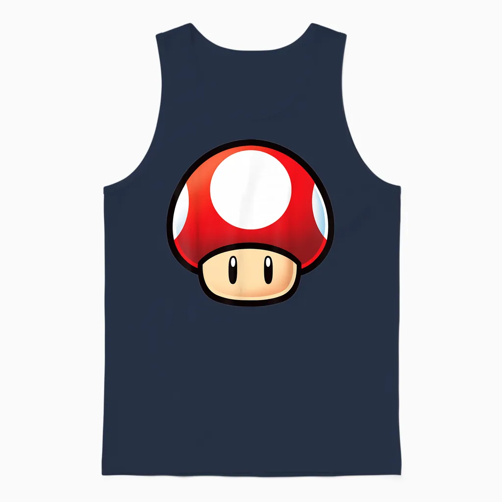 Super Mario Red Mushroom Big Face Unisex Tank Top in Navy
