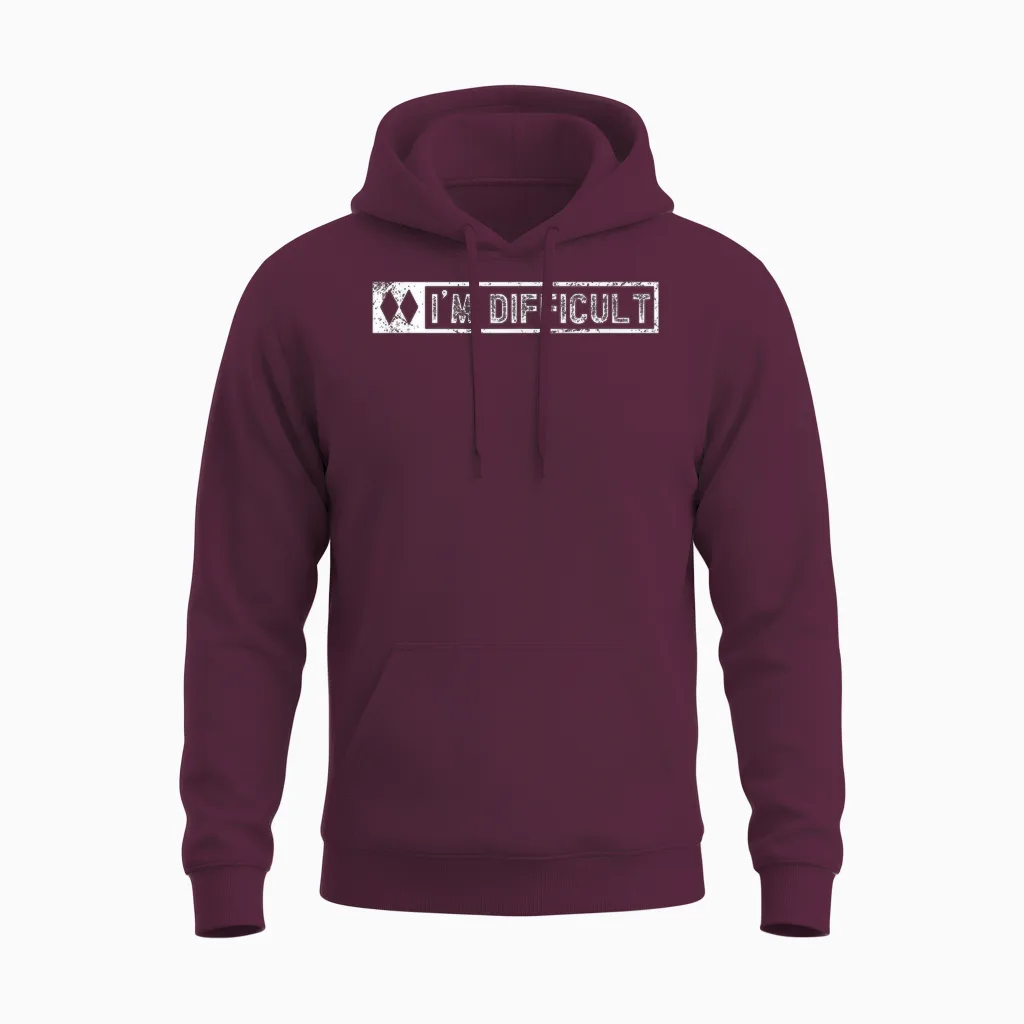 I'm Difficult Funny Double Diamonds Snowboard Skiing Pun Unisex Hoodie in Maroon