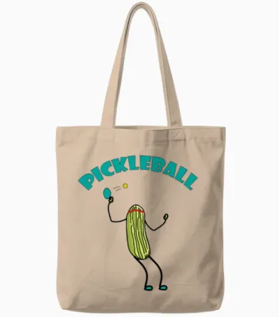 Funny Pickle Playing Pickleball Tote Bags - Natural