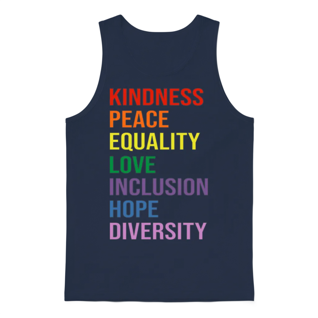 Kindness Peace Equality Love Inclusion Hope Unisex Tank Top - Navy