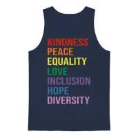 Kindness Peace Equality Love Inclusion Hope Unisex Tank Top - Navy – 1