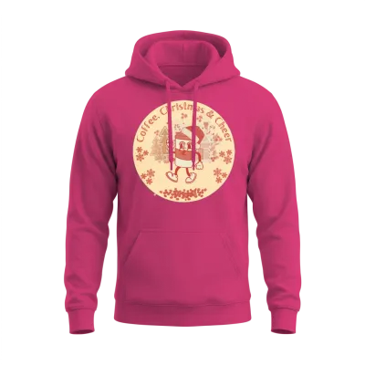 Retro Coffee and Christmas Cheer Unisex Hoodie - Heliconia