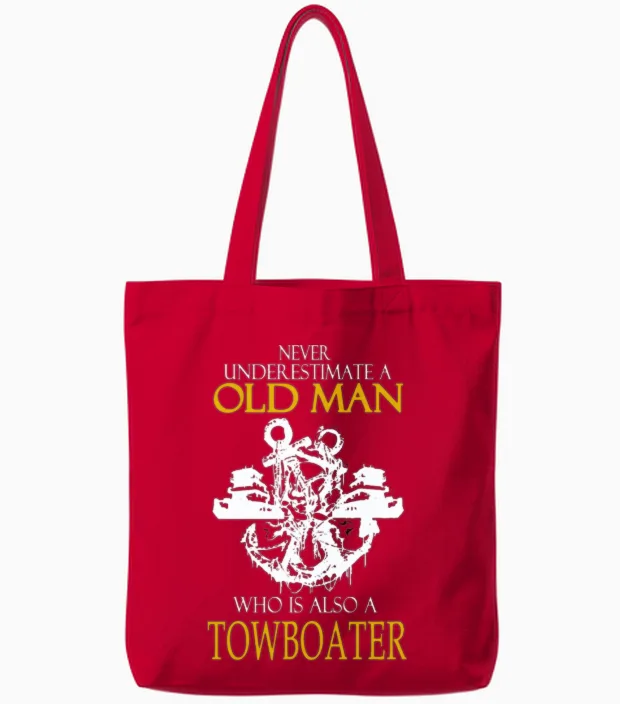 Towboater - Never Underestima Old Towboater Tote Bags in Red