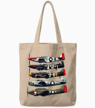 Ww2 Warplanes B-17 P51 Mustang F4u Corsair P40 Warhawk Tote Bags - Natural