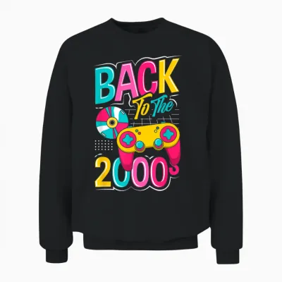 Back to the 2000s Vintage Two Thousand Retro 00s T-Shirt, Black, S Unisex Sweatshirt - Black