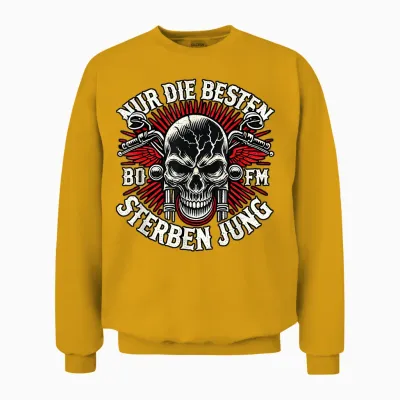 "nur Die Besten Die Jung" Biker Statement Rocker T-Shirt, Black Unisex Sweatshirt - Gold