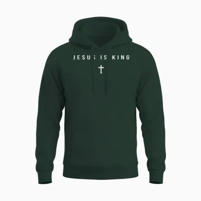 Jesus Is King Cross Christian Minimalist Religious Christ Pullover Unisex Hoodie - Forest