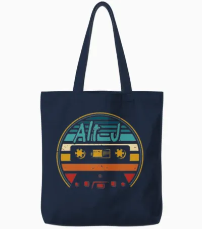Vintage Alt-J Retro Cassette Retro Circle Tote Bags - Navy