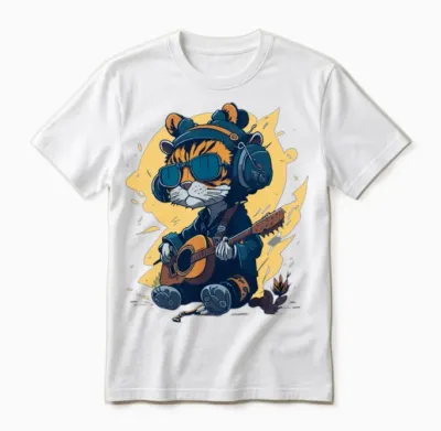 Fanny, Beautiful Tiger Design .cute Guitar Design Unisex T-Shirt - White