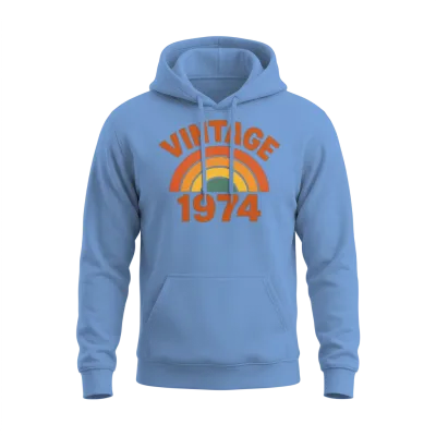 Vintage 1974 Rainbow Arc Unisex Hoodie - Carolina Blue