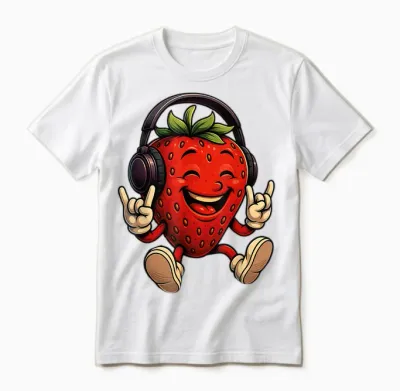 Erdbeere Am Rocken | Süßes Erdbeermotiv Mit Pommesgabel Unisex T-Shirt - White