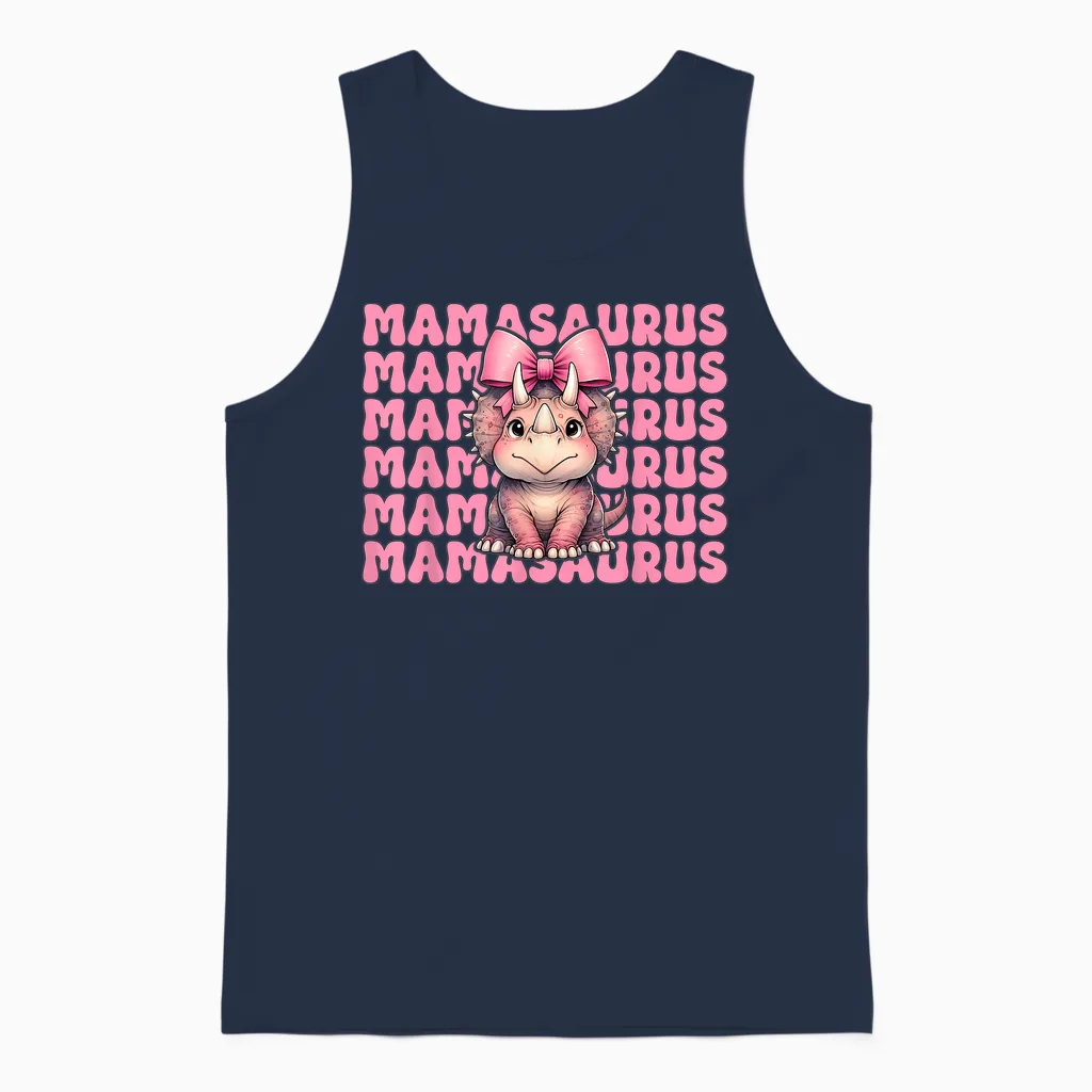 Mamasaurus Triceratops Mama Dinosaur Mom Mother's Day Unisex Tank Top in Navy