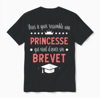 Brevet Collège Princesse Réussite Diplôme Fille Unisex T-Shirt - Black