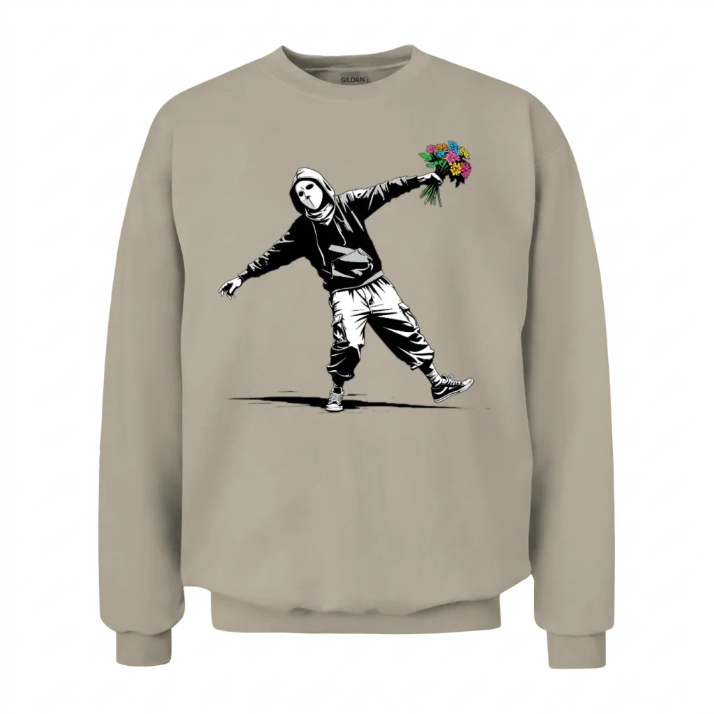 Banksy Protester Throwing Flowers Unisex Sweatshirt - Sand