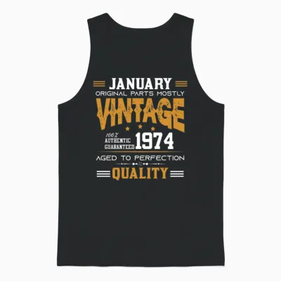 Vintage Aged to Perfection January 1974 Unisex Tank Top - Black