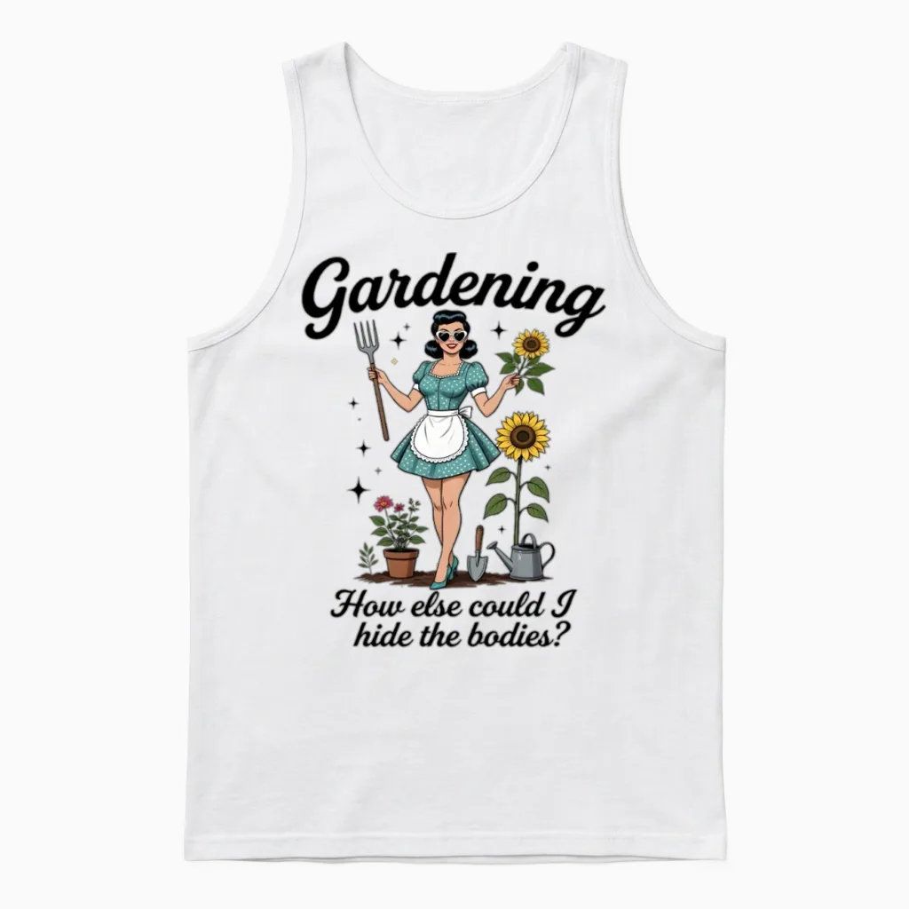 Retro Gardener Pinup Unisex Tank Top in White
