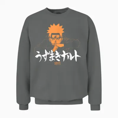 Naruto Shippuden Linear Naruto Jutsu with Kanji Anime Unisex Sweatshirt - Graphite Heather