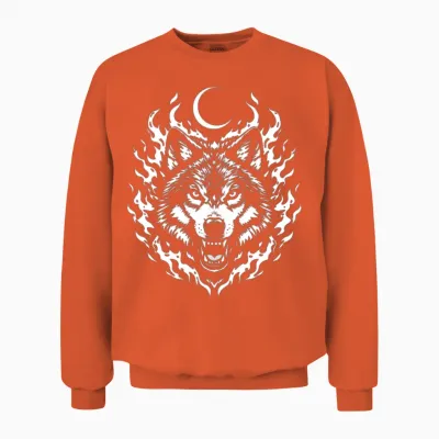 Lupine Flame Moon Wolf Unisex Sweatshirt - Orange