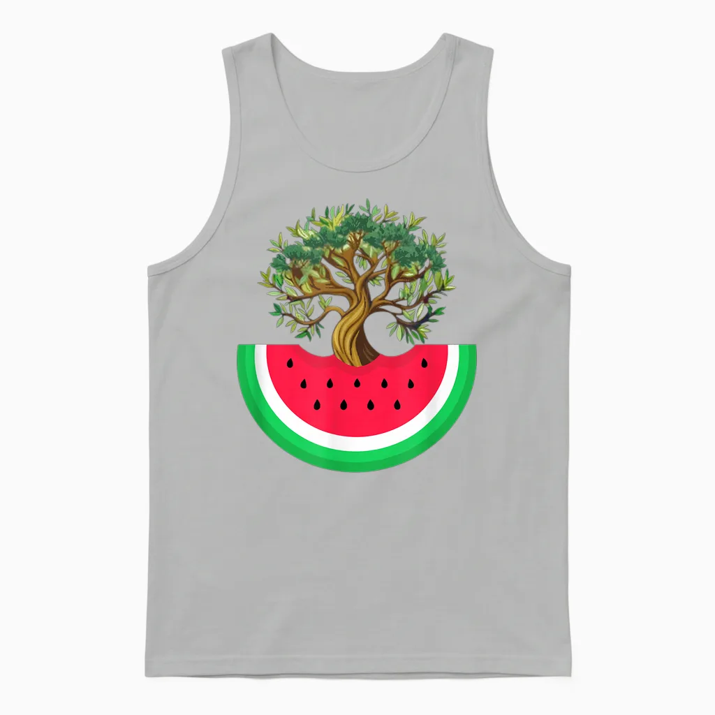 Palestine Watermelon Palestinian Olive Freedom for Palestine T-Shirt, Blue, S Unisex Tank Top in Ash