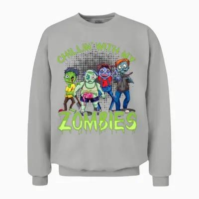 Chillin with My Zombies Funny Halloween Zombie For Unisex Sweatshirt - Ash
