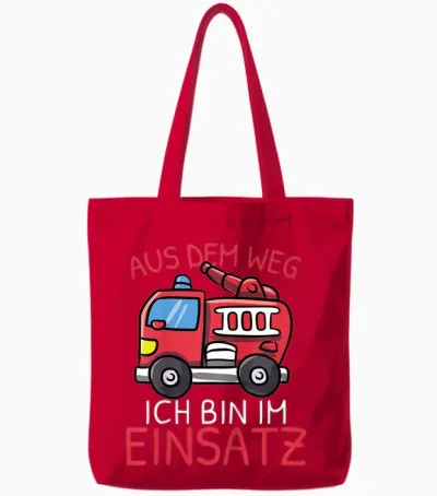 Children's Aus Dem Weg Bin Im Einatz Fire Engine Boys' T-Shirt, Black Tote Bags - Red