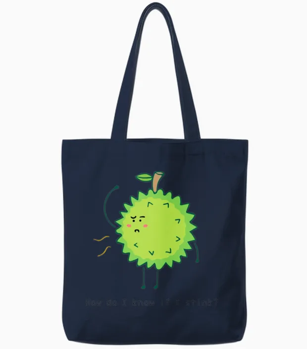 Funny Durian Tote Bags in Navy