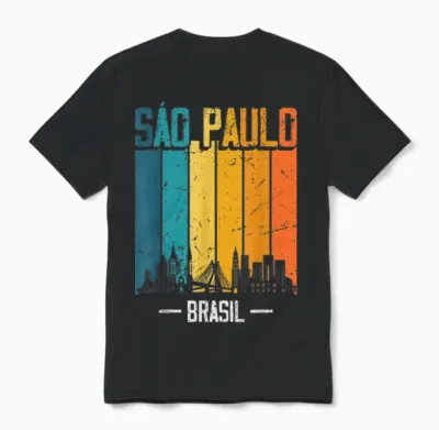 Sao Paulo Brasilien Retro Vintage Sonnenuntergang Skyline Unisex T-Shirt - Black