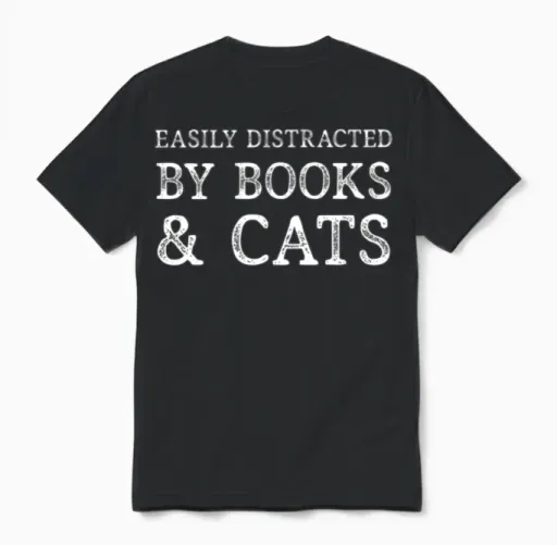 Easily Distracted by Books and Cats Unisex T-Shirt in Black