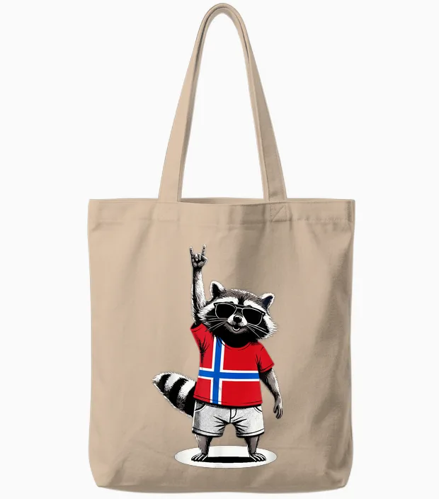 Norwegische Flagge Waschbär Lustig Norwegen Tote Bags in Natural