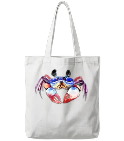 Crab Water Painting Tote Bags - White