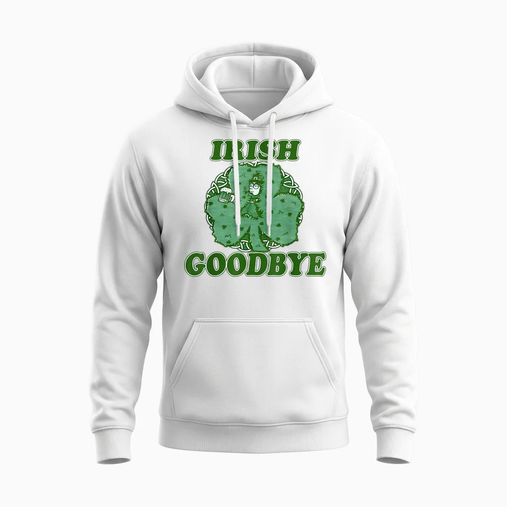 Irish Goodbye Leprechaun with Beer Shamrock St Patrick's Day Unisex Hoodie in White
