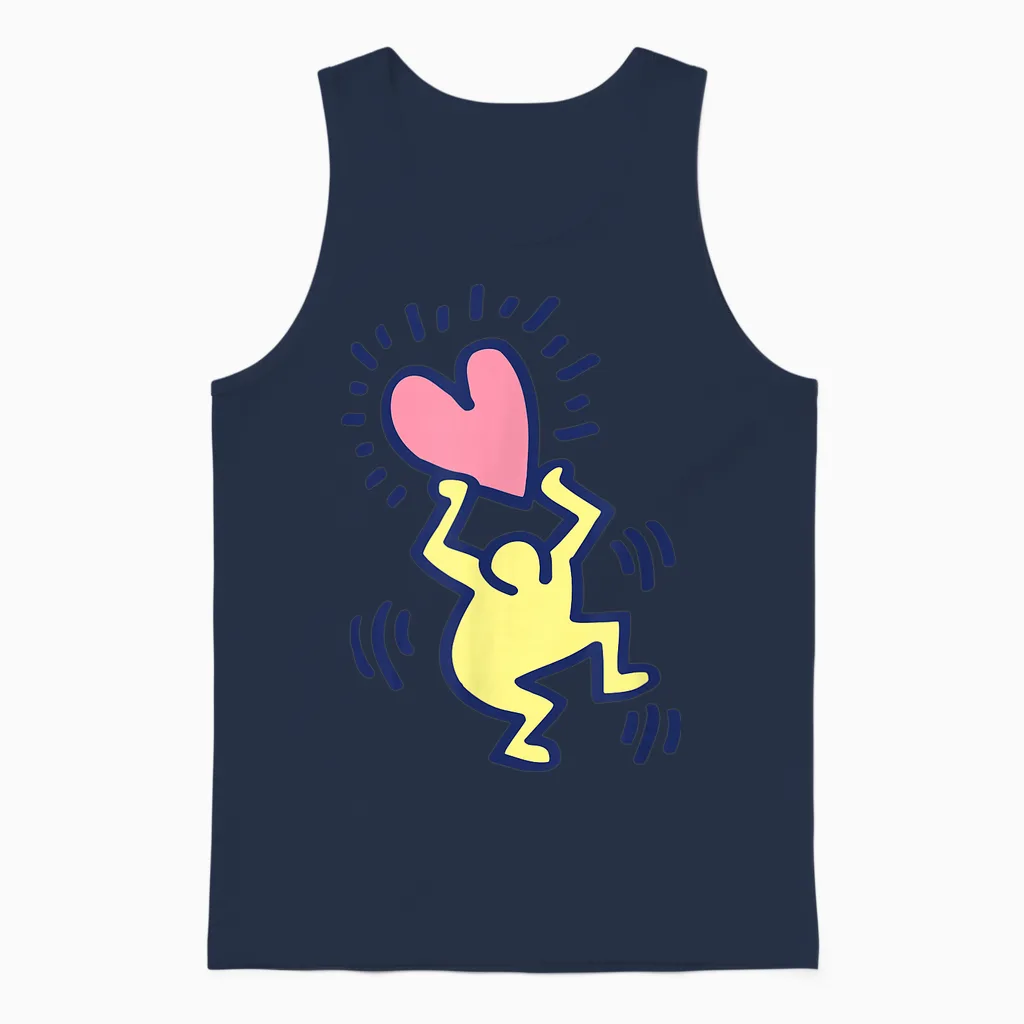 Keith Haring Tanzender Mann Mit Herz-Kunstwerk Unisex Tank Top in Navy