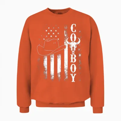 Western Country Men Teen Boy Kid Rodeo Southern Retro Cowboy Unisex Sweatshirt - Orange