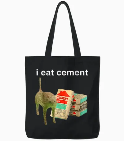 I Eat Cement Cursed Cat Funny Oddly Specific Dank Meme Tote Bags - Black