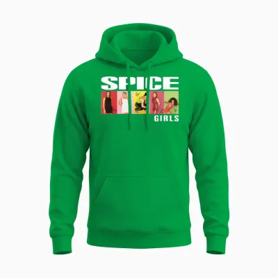 Official Spice Girls Photo Block T-Shirt, Black Unisex Hoodie - Irish Green