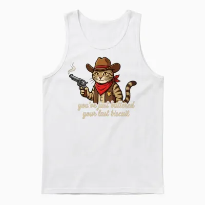Buttered Your Last Biscuit Cowboy Cat Unisex Tank Top - White