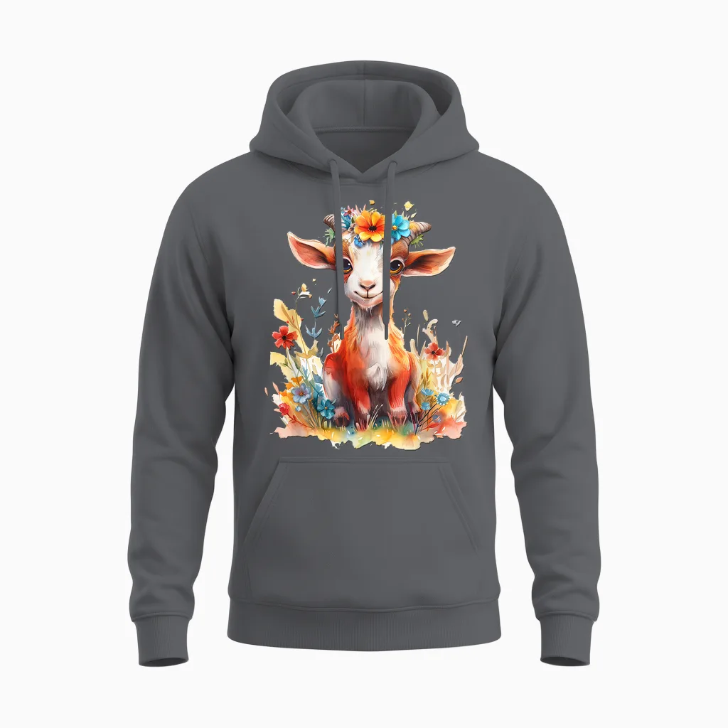 Baby Ziege Mit Blumen Süße Ziegen Mädchen Tochter Unisex Hoodie in Charcoal