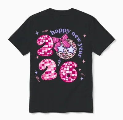 Groovy Happy New Year Party 2026 Girls Unisex T-Shirt - Black