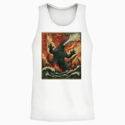Kaiju Monster Japanese Anime Vangogh Painting Art Graphic Unisex Tank Top - White