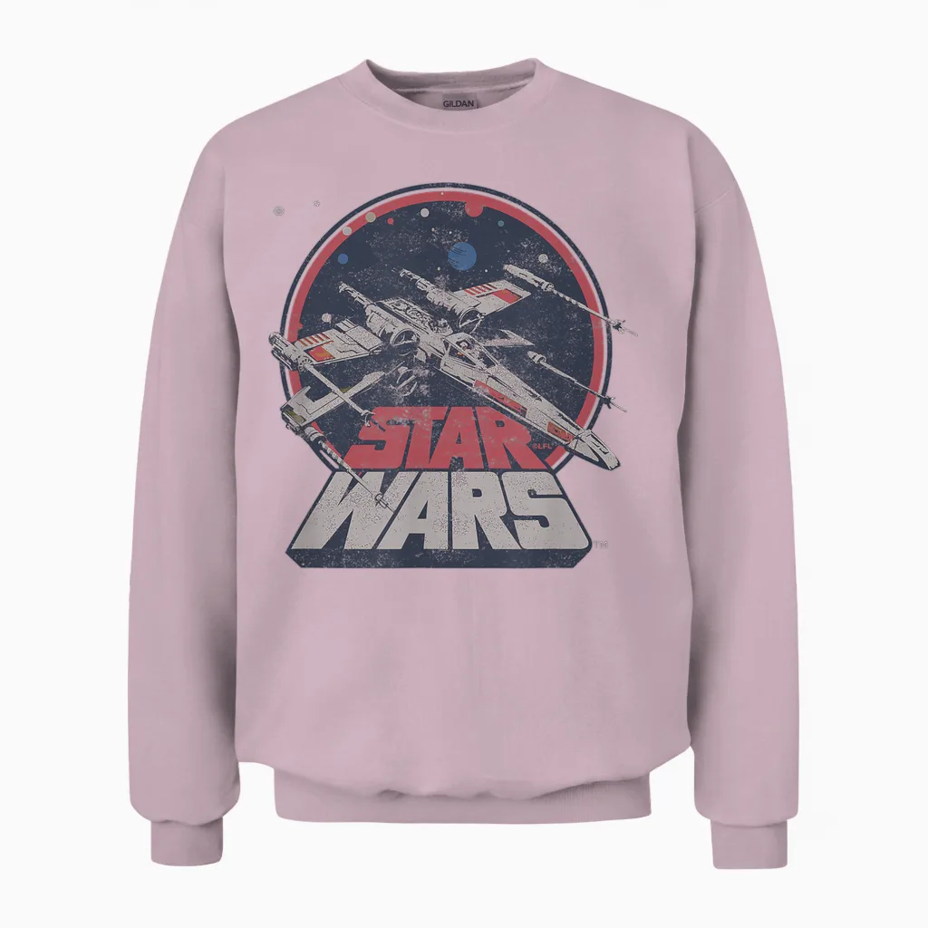 Star Wars X-Wing Starfighter Vintage T-Shirt, Black Unisex Sweatshirt in Light Pink
