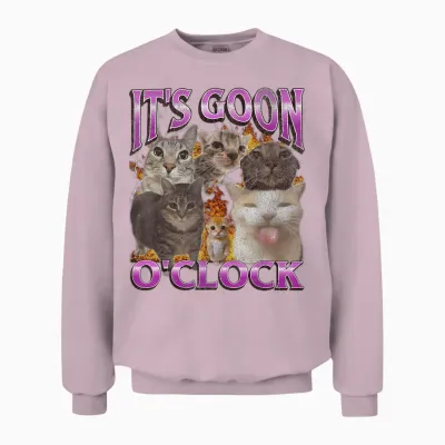 Gooning O'clock Lustige Katze Meme Bootleg Grafik Unisex Sweatshirt - Light Pink