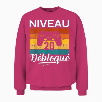 Niveau 20 Débloqué Cadeau 20 Ans Homme Femme Gamer Gaming Unisex Sweatshirt - Heliconia