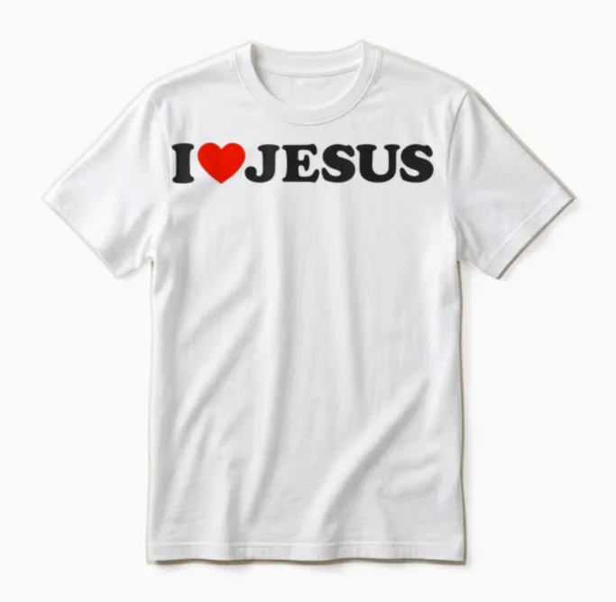 I Love Jesus Christ Christian Clothing T-Shirt, White, S Unisex T-Shirt in White
