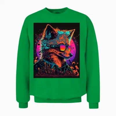 Retro Futuristic Synthwave Fox Unisex Sweatshirt - Irish Green