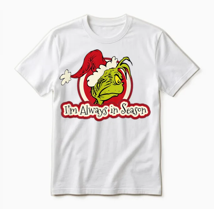 Dr. Seuss Grinch Always in Season Short Sleeve Unisex T-Shirt in White