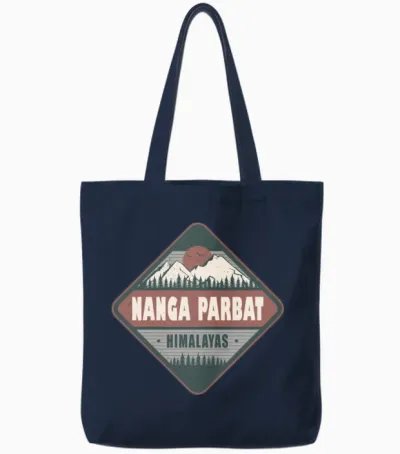 Nanga Parbat Himalayas Vintage Hiking Design Tote Bags - Navy